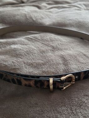 Leopard Print Skinny Belt with Gold Buckle - Women Accessories